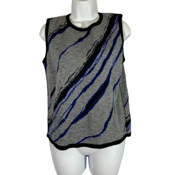 Karen Lessly Size Small Sweater Sleeveless Crew Neck Knitted Abstract Print - Picture 1 of 6
